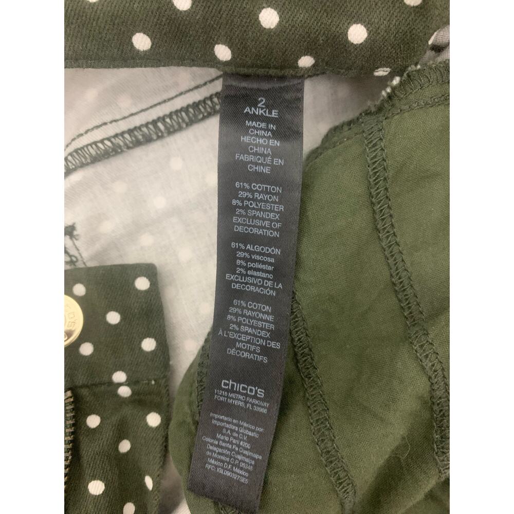 Chico's So Slimming Army Green Girlfriend Polka Dot Ankle Stretch Jeans‎ sz 2=12 - Picture 5 of 8